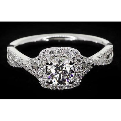  High Quality Twisted Sparkling Solitaire Ring with Accents White Gold Diamond