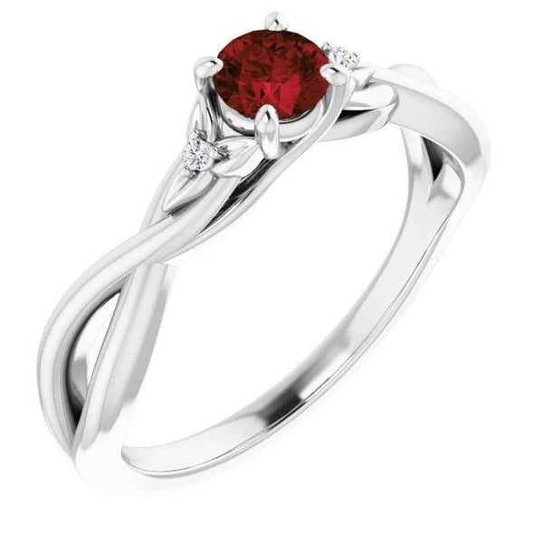 Twisted Shank Ladies Ruby Ring White Gold Gemstone Ring