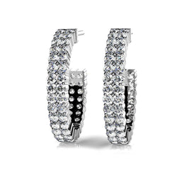Two Row 10 Ct Round Brilliant Cut Diamonds Hoop Earrings White Gold