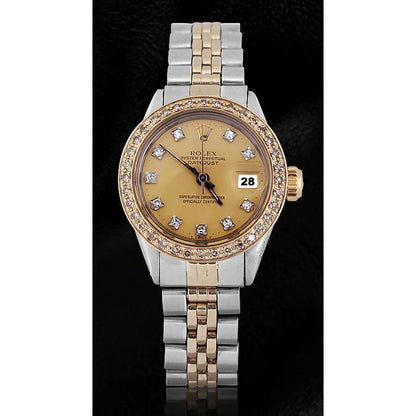 Two Tone Champagne Diamond Dial Bezel Lady Watch Rolex Datejust Rolex