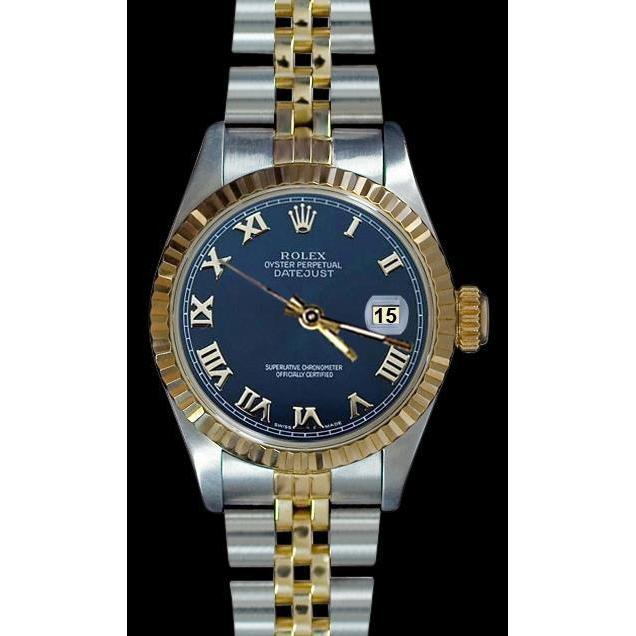 Two Tone Fluted Bezel Datejust Lady Watch Blue Roman Dial Rolex Rolex