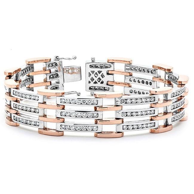 Two Tone Gold 14K 9 Carats Small Round Diamonds Mens Bracelet Mens Bracelet