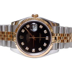 Two Tone Rolex Date Just Watch Black Diamond Dial Mens