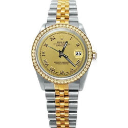 Very Fine Rolex Datejust Roman Dial Diamond Bezel Watch Two Tone QUICK SET