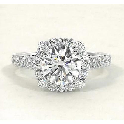 Vintage Looking Round Diamond Halo Engagement Ring F Vs1 Vvs1 White Gold 14K Halo Ring