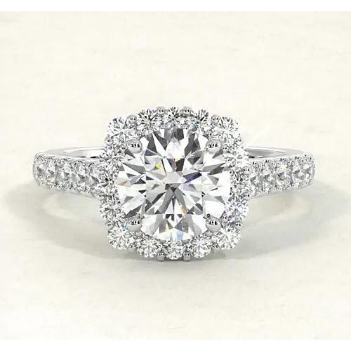 Vintage Looking Round Diamond Halo Engagement Ring F Vs1 Vvs1 White Gold 14K Halo Ring