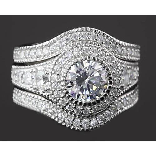 Vintage Style Anniversary Ring Set Round Diamond White Gold Anniversary Ring