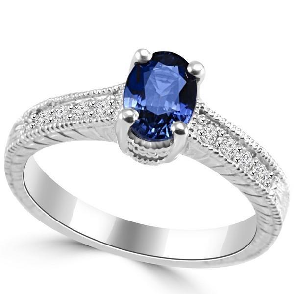 Women Jewelry Vintage Style Ceylon Sapphire Jewelry Diamond   White Gold   Gemstone Ring