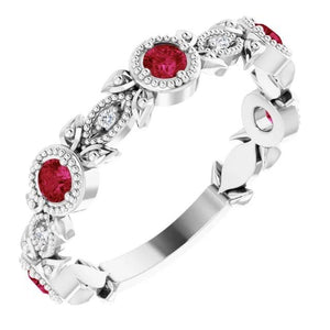 Vintage Style Diamond Round Ruby Ring F Vs1 Vvs1 White Gold 14K Gemstone Ring