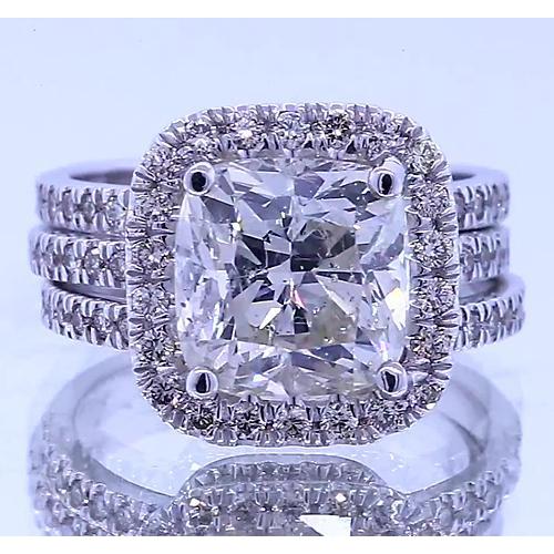 Vintage Type Anniversary Ring Cushion Cut Diamond 4.50 Carats Halo Ring