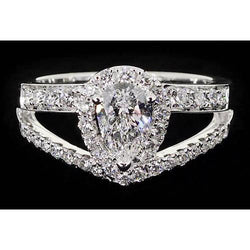 Vintage Type Pear Diamond Anniversary Ring White Gold 14K 2.50 Carats