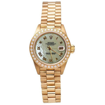 W Mop Roman Dial Presidential Watch Rolex Dj Diamond Bezel Gold Rolex