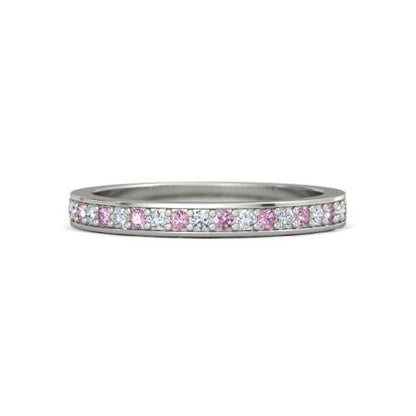 Wedding Band 0.60 Carats Round Diamonds & Pink Sapphires Women Jewelry New Gemstone Ring