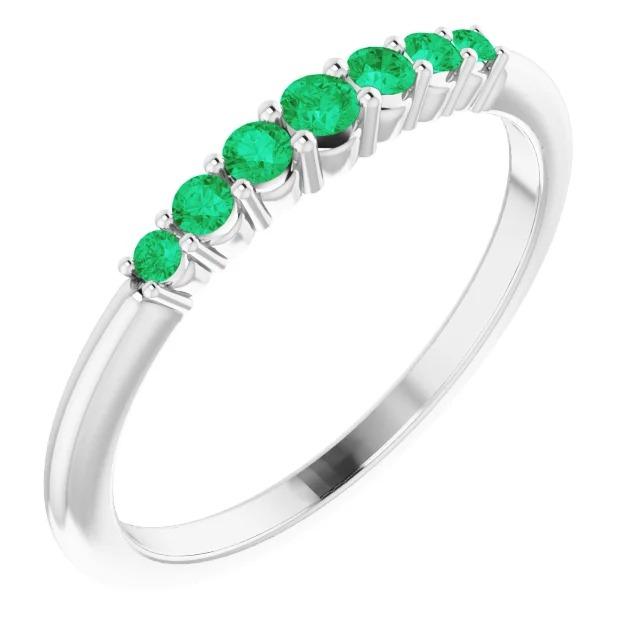 Wedding Band 1 Carat Round Columbian Green Emeralds Women Jewelry Band