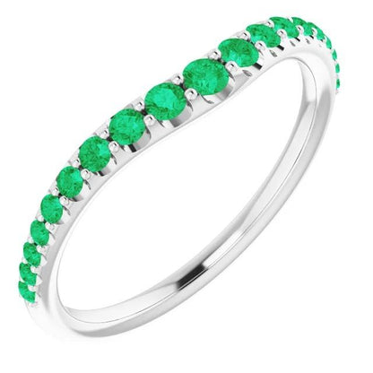 Wedding Band Green Emeralds 2 Carats White Gold 14K Gemstone Ring