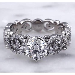 Wedding Band Style Ring 3.50 Carats Round Diamonds 6 Prong Setting
