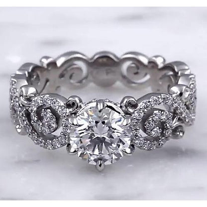 Wedding Band Style Ring 3.50 Carats Round Diamonds 6 Prong Setting Band