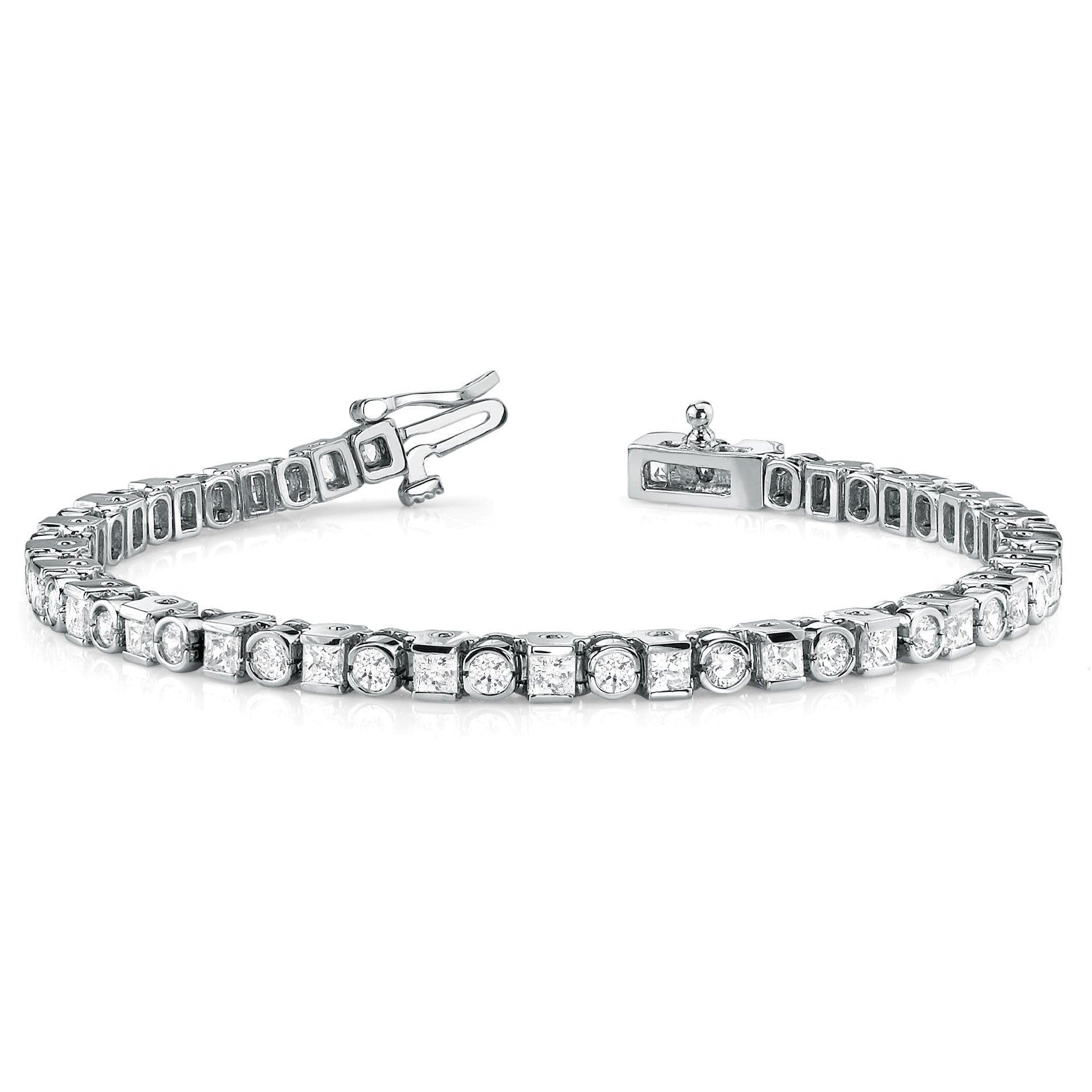 Wg 14K 6.75 Carats Princess And Round Cut Diamonds Tennis Bracelet Tennis Bracelet