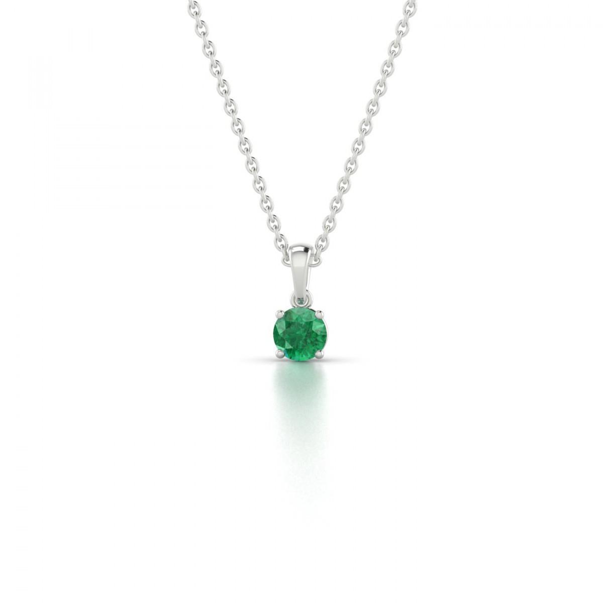 Wg 14K Round Cut 3.00 Carat Solitaire Emerald Pendant Necklace Pendant