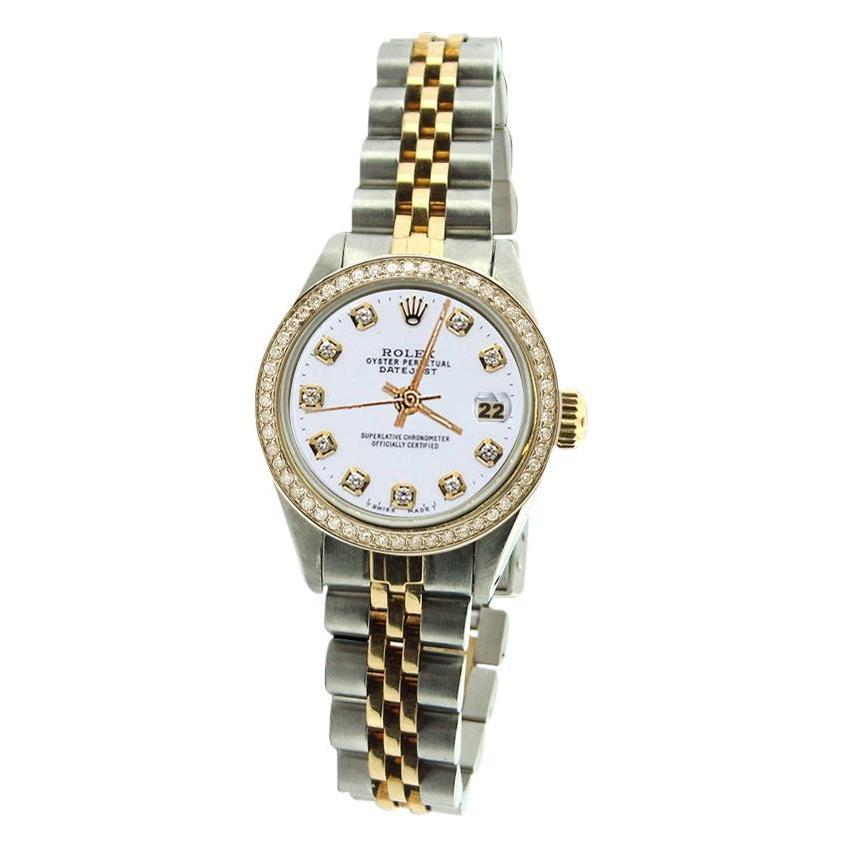 White Dial Bezel Jubilee Ss & Gold Rolex Date Just Lady Watch Rolex