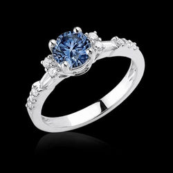 White Gold 1 Carat Blue White Diamonds Engagement Ring