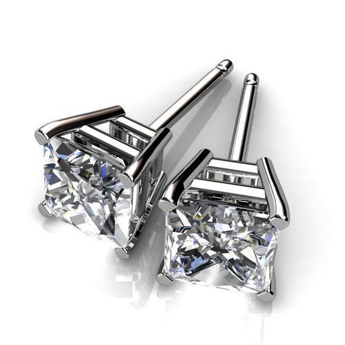 White Gold Prong Set Princess Solitaire Diamond Stud Earring Stud Earrings