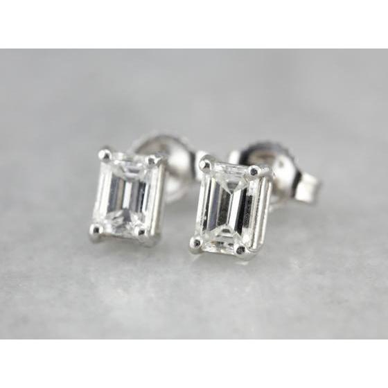 White Gold 14K  1 Carats Emerald Cut Diamond Women Stud Earring Stud Earrings