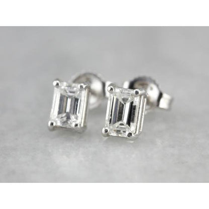 White Gold 14K  1 Carats Emerald Cut Diamond Women Stud Earring Stud Earrings