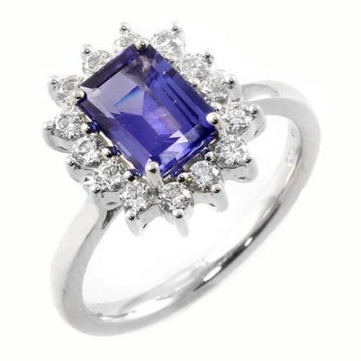 White Gold  Ladies  Tanzanite And Diamonds Ring Gemstone Ring