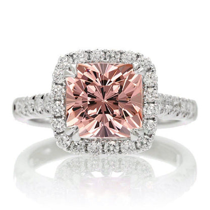 New White Gold  Prong Set Morganite And Diamonds Ring New Gemstone Ring