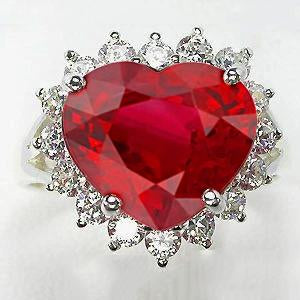 White Gold  Lady’s Brilliant    Heart Shaped Red Ruby Diamond   Gemstone Ring