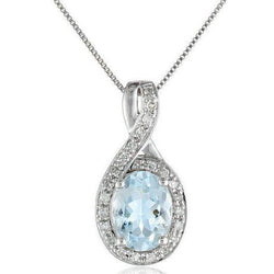 White Gold 14K 12.75 Ct Prong Set Aquamarine And Natural Earth Mined Diamonds Pendant