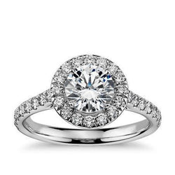 Natural  White Gold 14K Solitaire With Accents Diamond Halo Ring 1.40 Carats