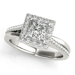 Natural  Halo Diamond Princess Cut With Accents Engagement Ring 1.50 Carats