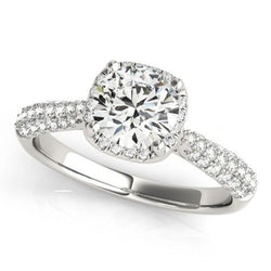 Natural  Halo Diamond Solitaire Ring With Accent 1.50 Carat New White Gold 14K