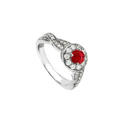 1.85 Carats Red Round Halo Ruby Diamond Ring White Gold 14K