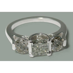 1.95 Carats Princess & Round Diamond Three Stone Style Ring White Gold