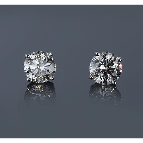 White Gold 14K 2 Carats Four Prong Round Diamond Studs Earring Stud Earrings