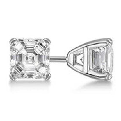 White Gold 14K 2 Ct. Solitaire Asscher Cut Prong Set Diamond Earring Earrings