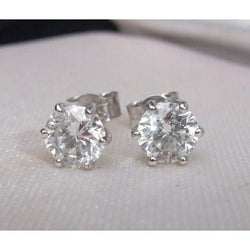 White Gold 14K 2 Carats Old Mine Cut Diamonds Studs Earrings New