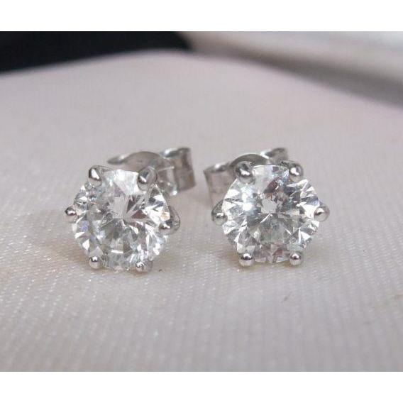 White Gold Lady’s  Old Mine Cut Diamonds Studs Earrings New 