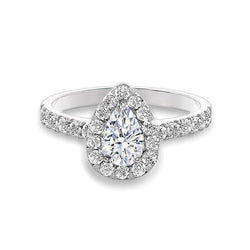 Natural  2 Ct. Pear Cut Diamond Halo Engagement Ring White Gold 14K