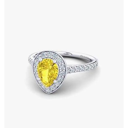 White Gold 14K 2.50 Ct Yellow Sapphire And Diamonds Anniversary Ring Gemstone Ring