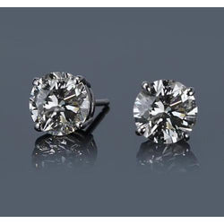 White Gold 14K 3 Carats Four Prong Round Lab Grown Diamond Stud Earring G VS1