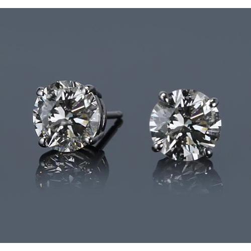 White Gold  Four Prong Round Diamond Stud Earring Stud Earrings