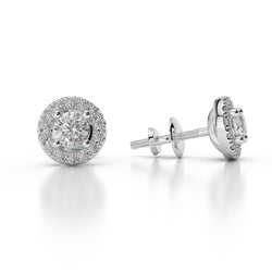 White Gold 14K 3 Carats Round Natural Earth Mined Diamond Ladies Stud Halo Earrings New