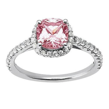 White Gold Ladies  Cushion Pink Halo Gemstone WeddingJewelry Gemstone Ring