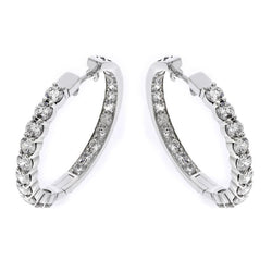 White Gold 14K 3.20 Carats Round Cut Diamonds Lady Hoop Earrings