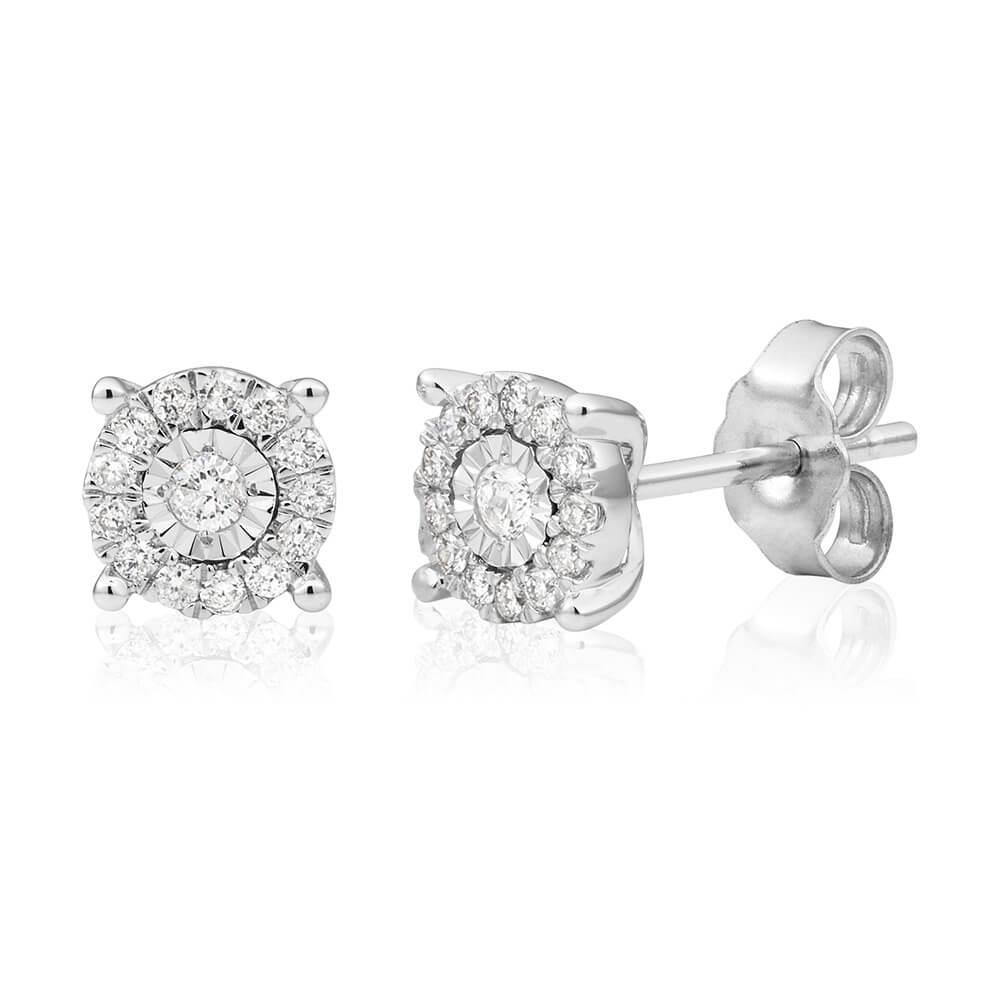 White Gold 14K 3.20 Ct Sparkling Round Diamonds Women Studs Halo Earrings Studs- Halo