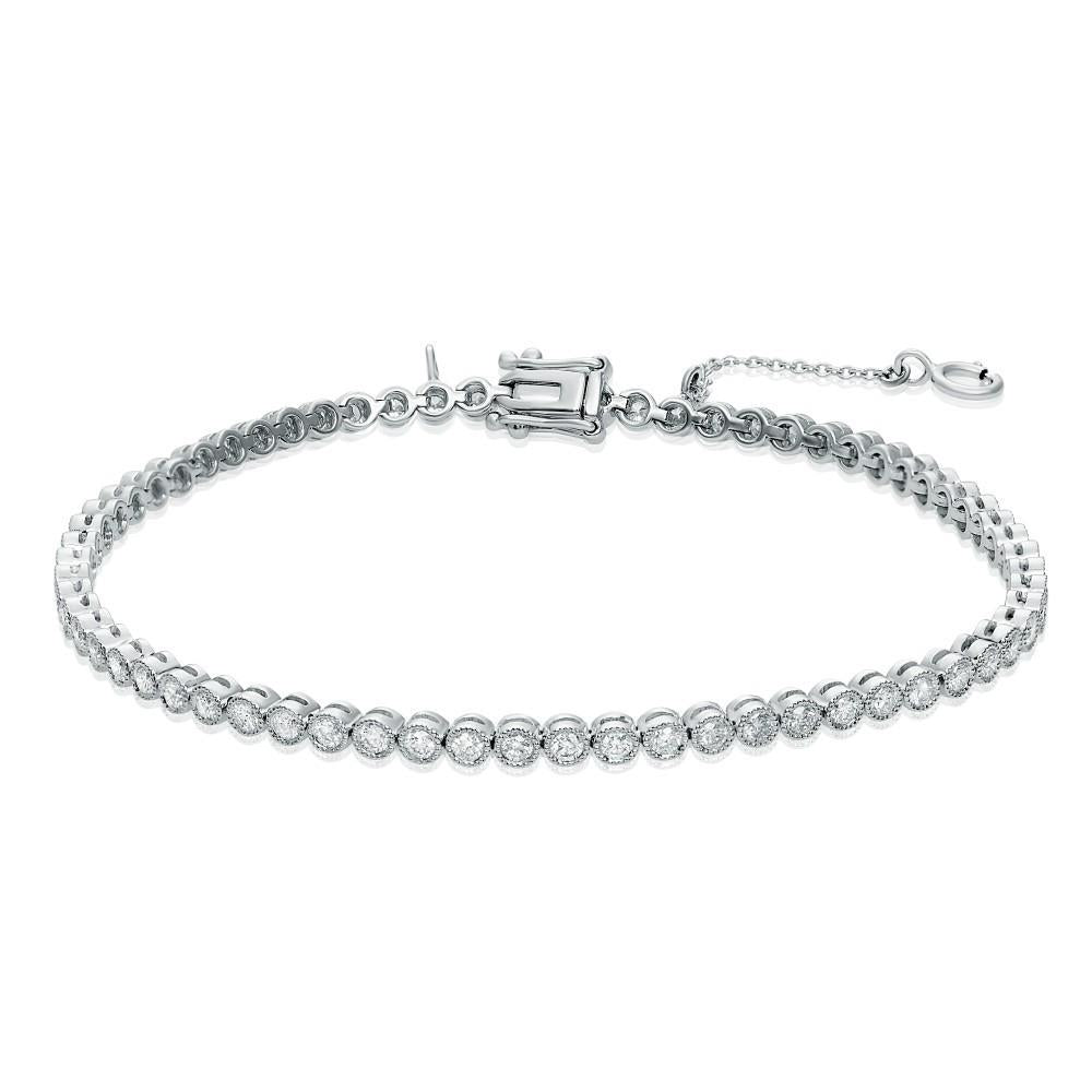 White Gold 14K 3.3 Carats Bezel Set Round Diamonds Tennis Bracelet Tennis Bracelet